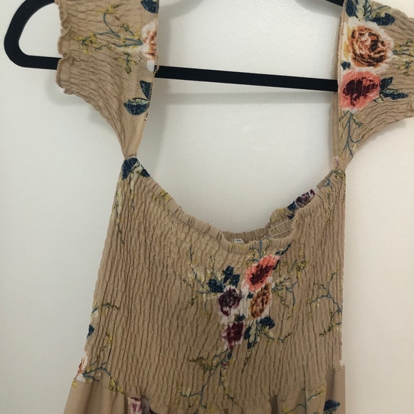 Nude floral print off shoulder boho dress - Picture 3 of 5